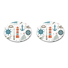 Nautical Elements Pattern Background Cufflinks (oval) by Salman4z