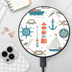 Nautical Elements Pattern Background Wireless Fast Charger(black) by Salman4z