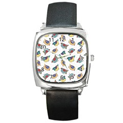 Seamless-pattern-with-hand-drawn-bird-black Square Metal Watch