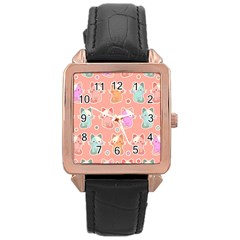 Cute-kawaii-kittens-seamless-pattern Rose Gold Leather Watch  by Salman4z