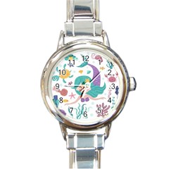 Set-cute-mermaid-seaweeds-marine-inhabitants Round Italian Charm Watch by Salman4z