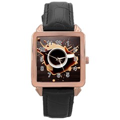 Coffee Cafe Espresso Drink Beverage Rose Gold Leather Watch  by Ravend