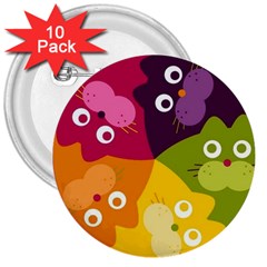 Colorful Cats 3  Buttons (10 Pack)  by Sparkle