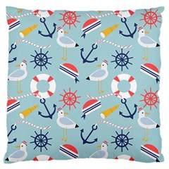 Nautical-marine-symbols-seamless-pattern Large Premium Plush Fleece Cushion Case (one Side) by Salman4z