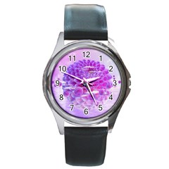 Dahlia Blossom Bloom Dahlias Fall Round Metal Watch by danenraven