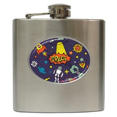 Vector-flat-space-design-background-with-text -- Hip Flask (6 Oz) by Salman4z