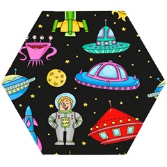Seamless-pattern-with-space-objects-ufo-rockets-aliens-hand-drawn-elements-space Wooden Puzzle Hexagon by Salman4z