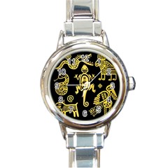 Mexican-culture-golden-tribal-icons Round Italian Charm Watch by Salman4z