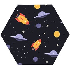 Cosmos Rockets Spaceships Ufos Wooden Puzzle Hexagon by pakminggu