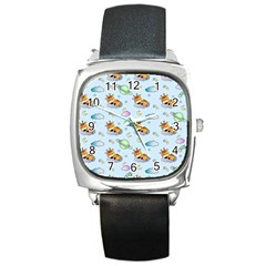 Pattern Giraffe Animal Seamless Scrapbooking Blue Square Metal Watch by pakminggu