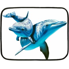 Two Dolphins Art Atlantic Dolphin Painting Animal Marine Mammal Fleece Blanket (mini) by pakminggu