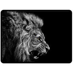 Roar Angry Male Lion Black Two Sides Fleece Blanket (large) by Mog4mog4