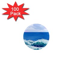 Illustration Landscape Sea Ocean Waves Beach Blue 1  Mini Magnets (100 Pack)  by Mog4mog4