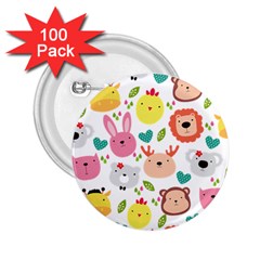 Cute Animals Cartoon Seamless Background 2 25  Buttons (100 Pack)  by Bakwanart