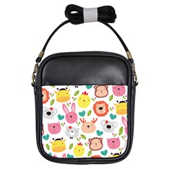 Cute Animals Cartoon Seamless Background Girls Sling Bag by Bakwanart