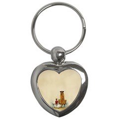 Tiger Sitting Beside Boy Painting Parody Cartoon Key Chain (heart)