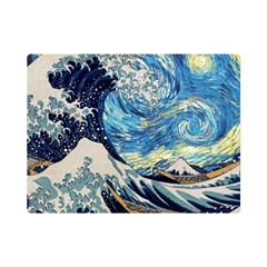 The Great Wave Of Kanagawa Painting Hokusai, Starry Night Vincent Van Gogh Premium Plush Fleece Blanket (mini) by Bakwanart