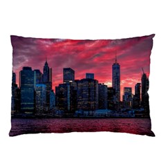 Skyline Sunset United States Reflection Usa,new York Manhattan Pillow Case (two Sides) by Bakwanart