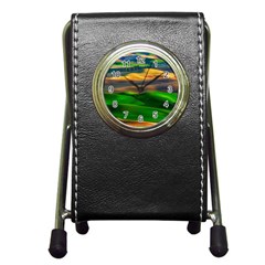 Grassland Nature Palouse Green Field Hill Sky Butte Pen Holder Desk Clock by Bakwanart