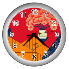 Flowers Abstract Art Painting Wall Clock (silver)