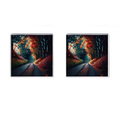 Forest Autumn Fall Painting Cufflinks (square) by 99art