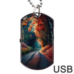 Forest Autumn Fall Painting Dog Tag Usb Flash (one Side)