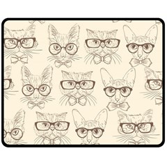 Seamless Pattern Hand Drawn-cats-with Hipster Accessories Fleece Blanket (medium)