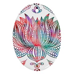 Lotus Feathers Boho Watercolor Oval Ornament (two Sides)