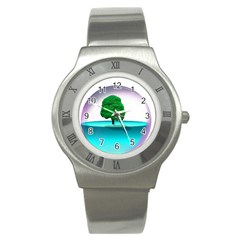 Crystal-ball-sphere-cartoon Color Background Stainless Steel Watch by 99art