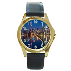 Seaside River Round Gold Metal Watch