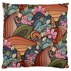 Multicolored Flower Decor Flowers Patterns Leaves Colorful Large Premium Plush Fleece Cushion Case (two Sides) by B30l