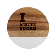 I Love White Sugar Marble Wood Coaster (round) by ilovewhateva