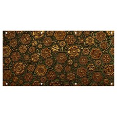 Brown And Green Floral Print Textile Ornament Pattern Texture Banner And Sign 8  X 4 