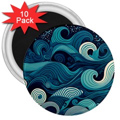 Waves Ocean Sea Abstract Whimsical Abstract Art 3  Magnets (10 Pack) 