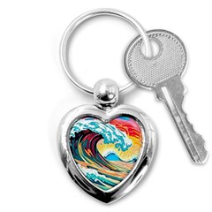 Ai Generated Waves Ocean Sea Tsunami Nautical Blue Sea (2) Key Chain (heart) by Cowasu