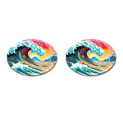 Ai Generated Waves Ocean Sea Tsunami Nautical Blue Sea (2) Cufflinks (oval) by Cowasu