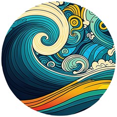 Waves Wave Ocean Sea Abstract Whimsical Abstract Art Wooden Puzzle Round by Cowasu