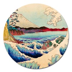 Wave Japanese Mount Fuji Woodblock Print Ocean Magnet 5  (round) by Cowasu