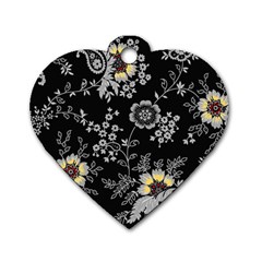 White And Yellow Floral And Paisley Illustration Background Dog Tag Heart (two Sides)