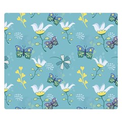 Butterfly Flower Blue Background Two Sides Premium Plush Fleece Blanket (small)