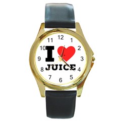 I Love Juice Round Gold Metal Watch