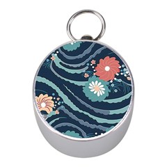 Waves Flowers Pattern Water Floral Minimalist Mini Silver Compasses