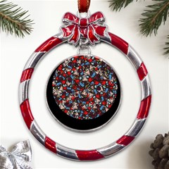 Harmonious Chaos Vibrant Abstract Design Metal Red Ribbon Round Ornament by dflcprintsclothing