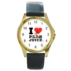 I Love Pear Juice Round Gold Metal Watch by ilovewhateva