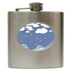 Blue Clouds Rain Raindrops Weather Sky Raining Hip Flask (6 Oz) by Wav3s