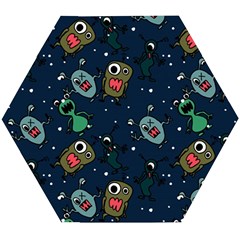 Monster-alien-pattern-seamless-background Wooden Puzzle Hexagon by Wav3s