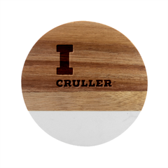 I Love Cruller Marble Wood Coaster (round) by ilovewhateva