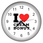 I love cream donut  Wall Clock (Silver) Front