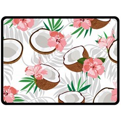 Seamless Pattern Coconut Piece Palm Leaves With Pink Hibiscus Fleece Blanket (large) by Vaneshart