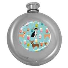 Chihuahua Bubble Kawaii Boba Tea Cute Dog Round Hip Flask (5 Oz) by Wav3s